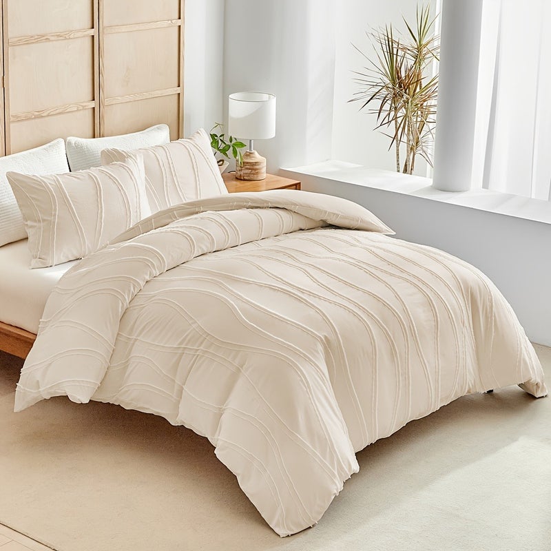 Washable Duvet Cover Set 2/3pcs Set, 1 Duvet Cover + 1/2 Pillowcases, 110g/m² Polyester Material, 3D Irregular Stereo Double Stripe Design, Simple Yet Luxurious, Soft and Comfortable, All-Season Bedding Duvet Cover Set, with Zipper and Corner Ties - Image 4