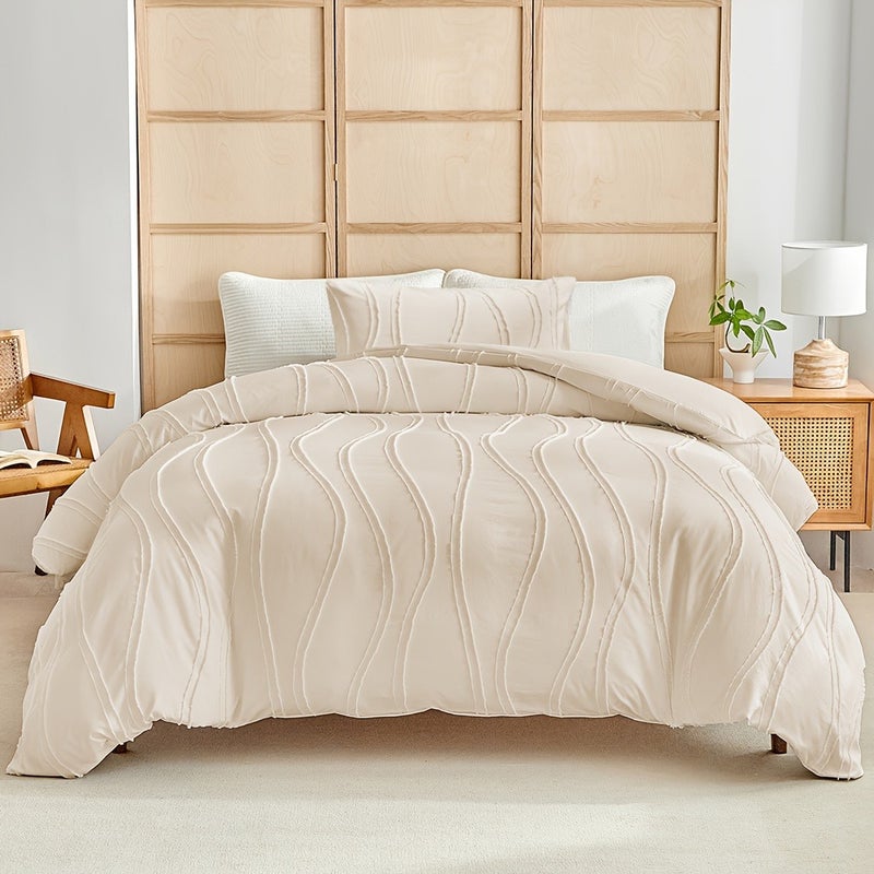 Washable Duvet Cover Set 2/3pcs Set, 1 Duvet Cover + 1/2 Pillowcases, 110g/m² Polyester Material, 3D Irregular Stereo Double Stripe Design, Simple Yet Luxurious, Soft and Comfortable, All-Season Bedding Duvet Cover Set, with Zipper and Corner Ties - Image 1