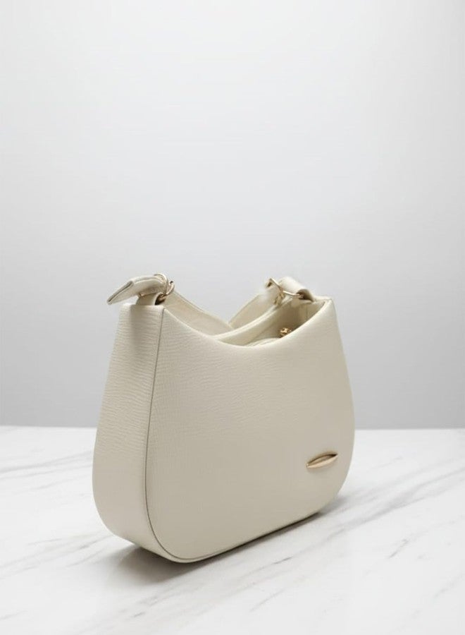 C Classic -The Chloe Bag Premium Leather Shoulder Bag, Off White, Adjustable Strap with Gold-Tone Hardware, Dual Compartment Interior - Image 2
