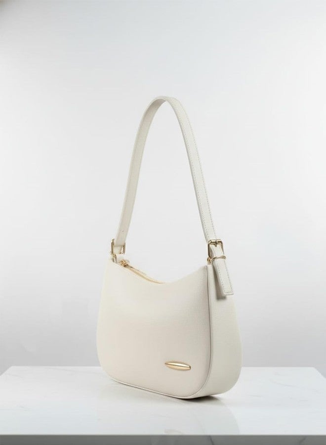 C Classic -The Chloe Bag Premium Leather Shoulder Bag, Off White, Adjustable Strap with Gold-Tone Hardware, Dual Compartment Interior - Image 3