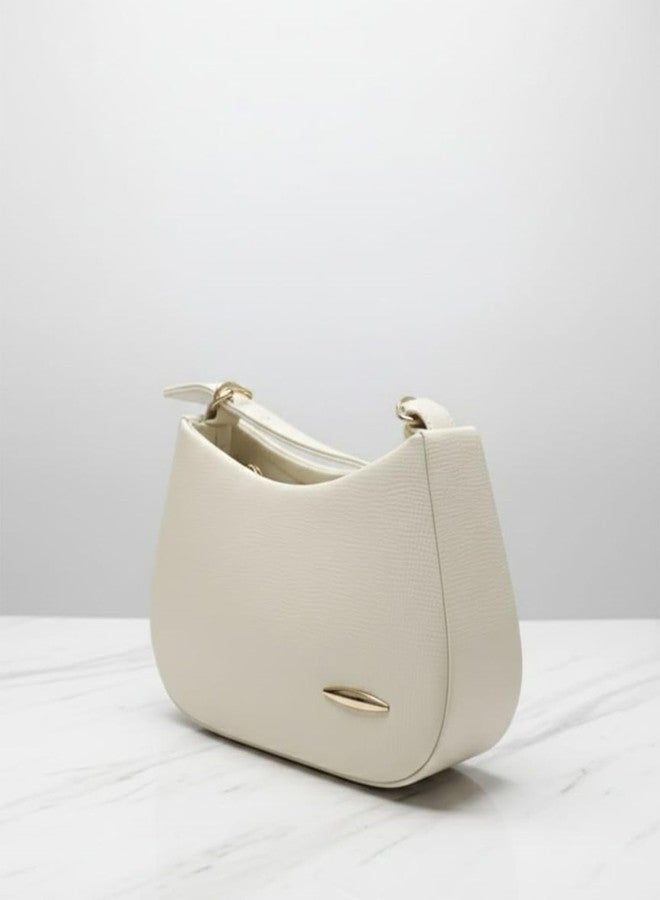 C Classic -The Chloe Bag Premium Leather Shoulder Bag, Off White, Adjustable Strap with Gold-Tone Hardware, Dual Compartment Interior - Image 4
