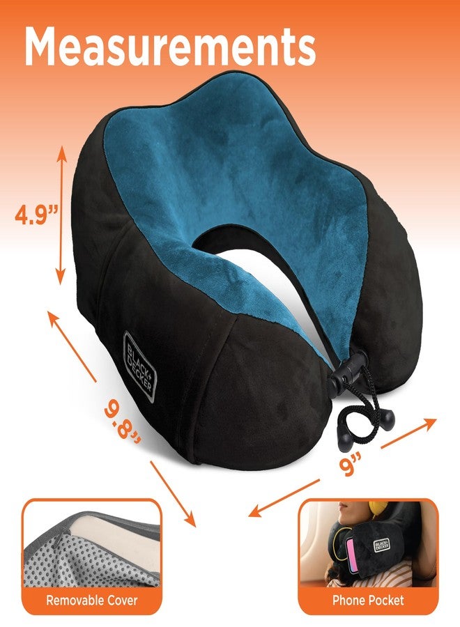 BLACK+DECKER Memory Foam Neck Pillow with Phone Pocket - Travel Pillow for Airplane, Car & Train - Ergonomic Neck Support, Washable Cover, Universal Fit,Blue - Image 5
