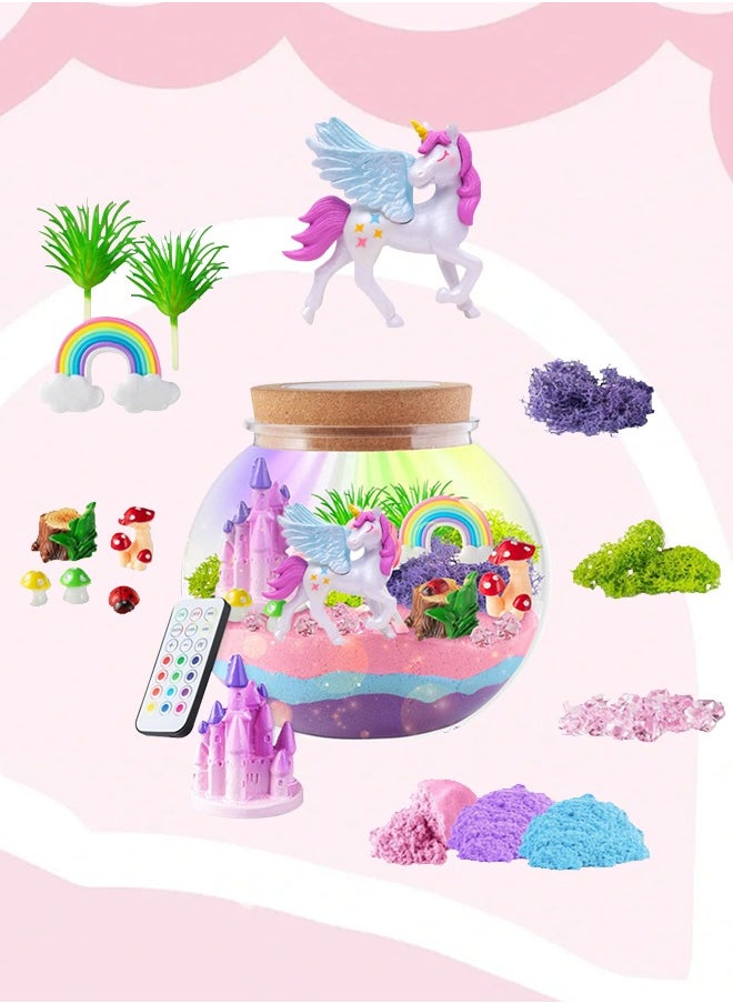 Generic - Unicorns Terrarium Gifts for Kids Girls, Light Up Terrarium Unicorns Toys for Girls, DIY Moon Lamp Arts and Crafts Birthday Gift for Children Age 4-12 (Unicorn) - Image 1