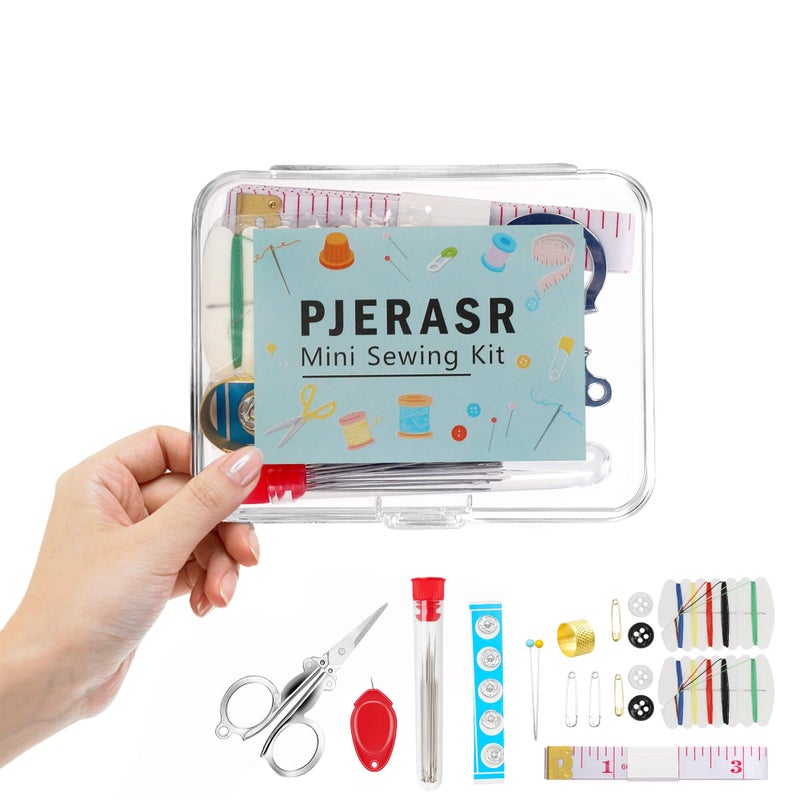 PJERASR Min Sewing Kit, Travel Sewing Kit with Multi-Color Threads, Scissors, Needles, Buttons, Portable Emergency Sewing Tool Set with Storage Case, Adults Sewing Repair Kit for Craft Supplies - Image 1