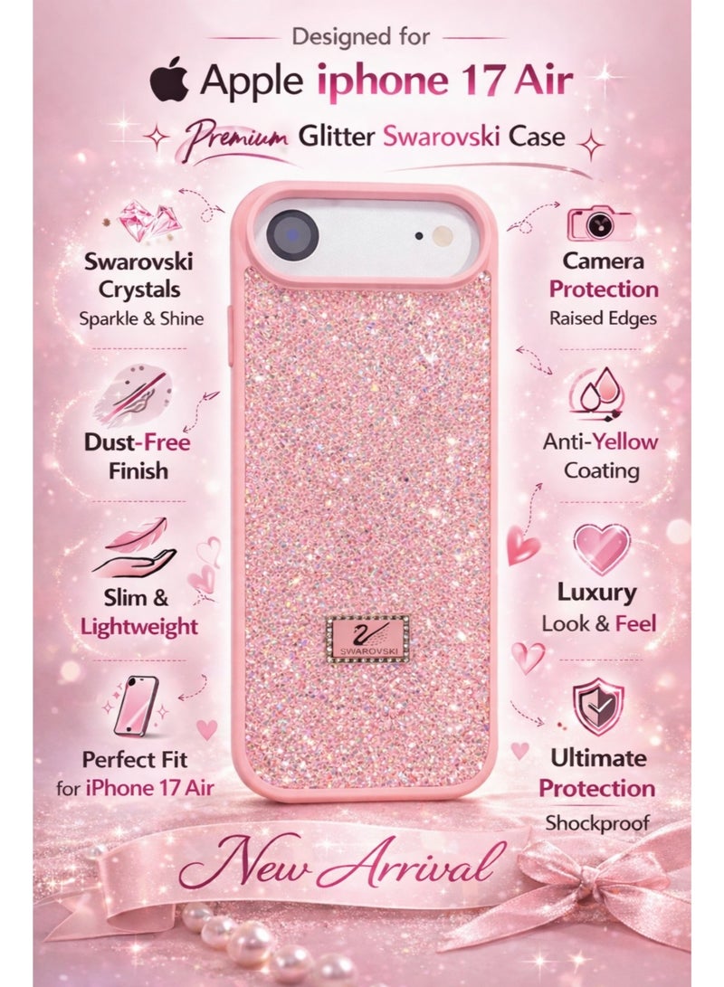 في آر كرييتيف غطاء هاتف فاخر لامع مرصع بالألماس لهاتف Apple iPhone 17 Air مع أحجار الراين المتلألئة للحماية - وردي - Image 2