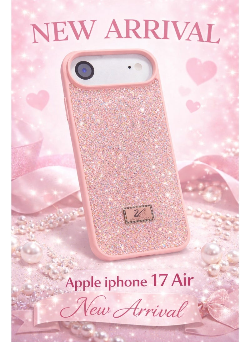 في آر كرييتيف غطاء هاتف فاخر لامع مرصع بالألماس لهاتف Apple iPhone 17 Air مع أحجار الراين المتلألئة للحماية - وردي - Image 4