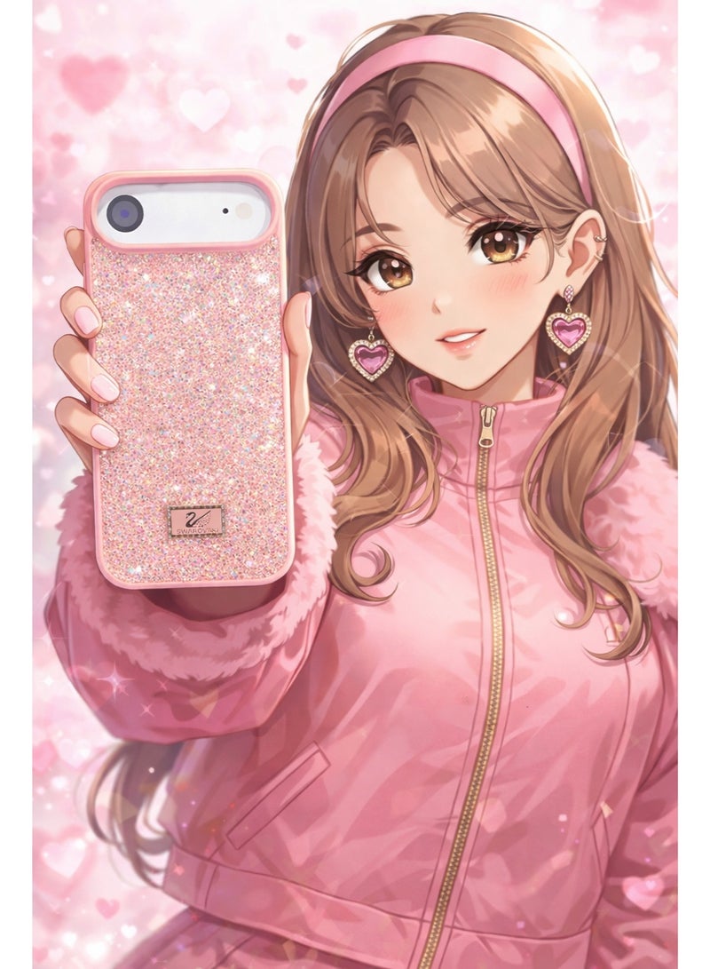 في آر كرييتيف غطاء هاتف فاخر لامع مرصع بالألماس لهاتف Apple iPhone 17 Air مع أحجار الراين المتلألئة للحماية - وردي - Image 3