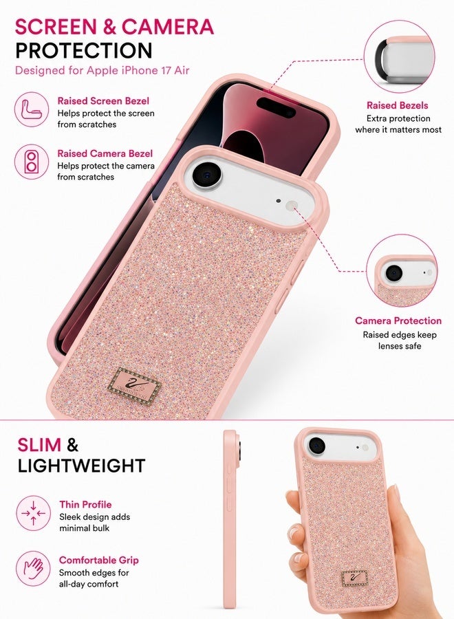 VR CREATIVE Luxury Sparkling Crystal Rhinestone Protective Phone Case Cover for Apple iPhone 17 Air – Pink - Image 5
