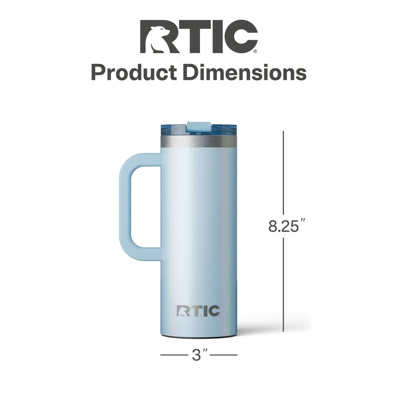 RTIC 20oz Road Trip Travel Mug with Lid and Handle, Ceramic Lined, Insulated, Stainless Steel, Metal, Double Wall Vacuum-Insulation, Portable Coffee, Tea Cup for Hot and Cold Drink, RTIC Ice Glitter - Image 5