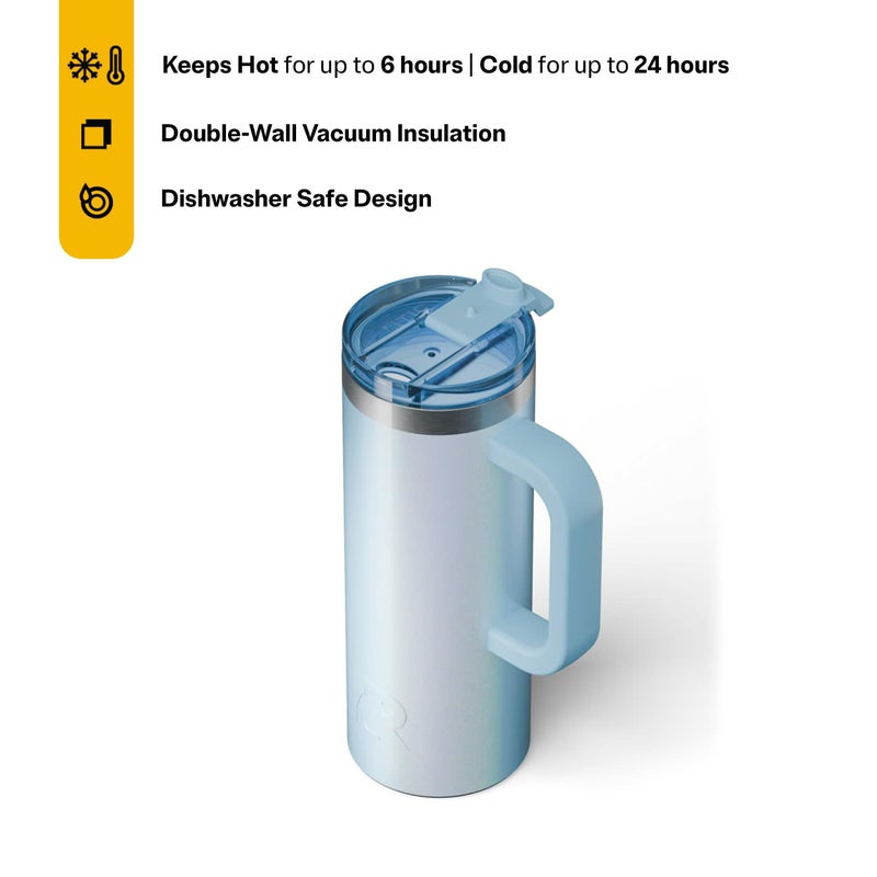RTIC 20oz Road Trip Travel Mug with Lid and Handle, Ceramic Lined, Insulated, Stainless Steel, Metal, Double Wall Vacuum-Insulation, Portable Coffee, Tea Cup for Hot and Cold Drink, RTIC Ice Glitter - Image 3