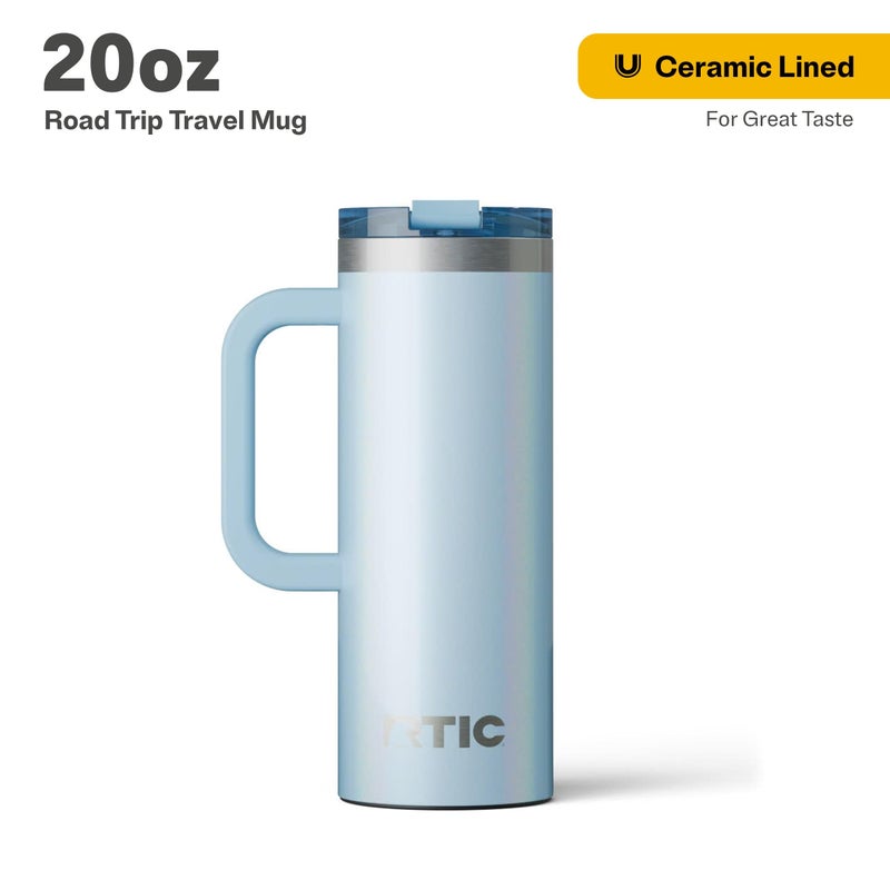 RTIC 20oz Road Trip Travel Mug with Lid and Handle, Ceramic Lined, Insulated, Stainless Steel, Metal, Double Wall Vacuum-Insulation, Portable Coffee, Tea Cup for Hot and Cold Drink, RTIC Ice Glitter - Image 2