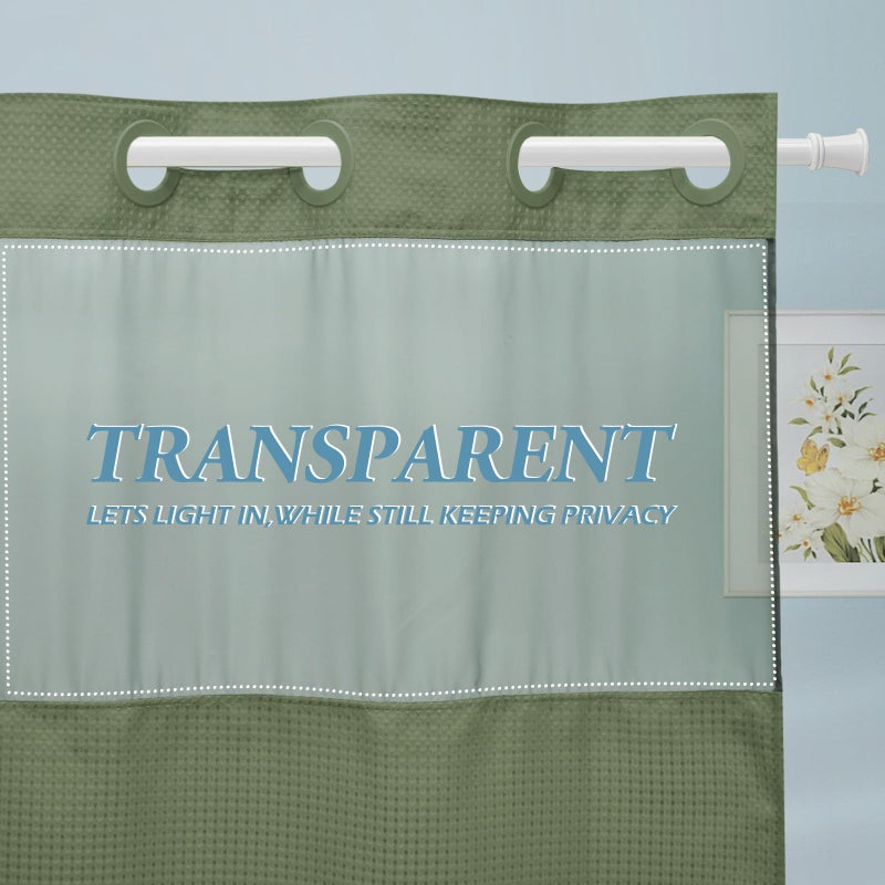 EUTXL Sage Green Long Hotel Shower Curtain - 230GSM Waffle Textured Heavy Duty Thick Fabric Shower Curtains for Bathroom 71W x 86H - Image 4