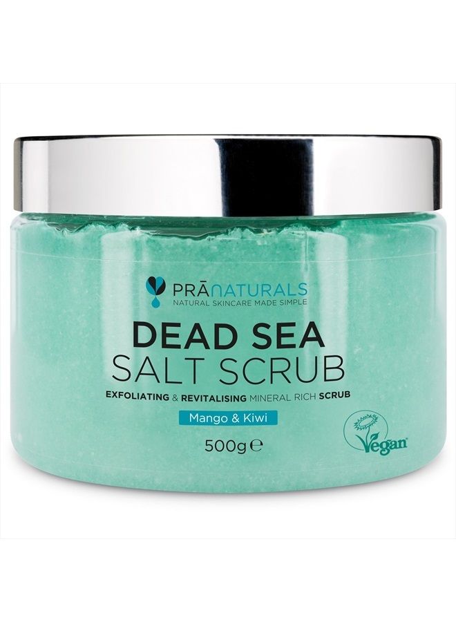 PraNaturals Revitalising Dead Sea Body Scrub 500g, 100% Organic Nourishing Skin Exfoliating Salt Scrub, Rich in Natural Minerals for All Skin Types, Blended with Mango & Kiwi Fruit Oils  - Image 1