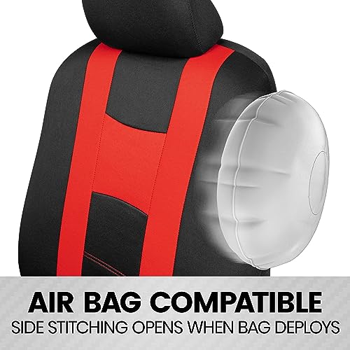 BDK أغطية مقاعد السيارة BDK carXS Forza Red مجموعة كاملة، أغطية مقاعد أمامية ثنائية اللون مع غطاء مقعد خلفي متطابق للسيارات، واقيات بوليكلوث بتصميم مقعد مقسم، أغطية داخلية للسيارات - Image 4