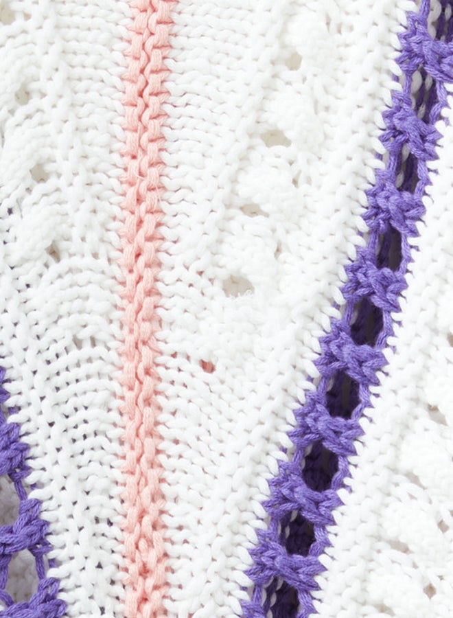 بينيتون سويتر بنات محبوك بحبال وبتفريغات - Image 3