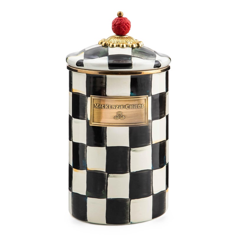 MACKENZIECHILDS Large Enamel Canister Kitchen Storage Container for Flour and Sugar 189 Liters BlackandWhite Courtly Check