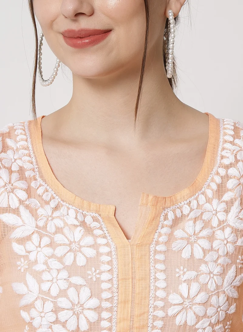 Alaya Hand Embroidered Chikankari Kota Straight Kurta With Slip-AL3540