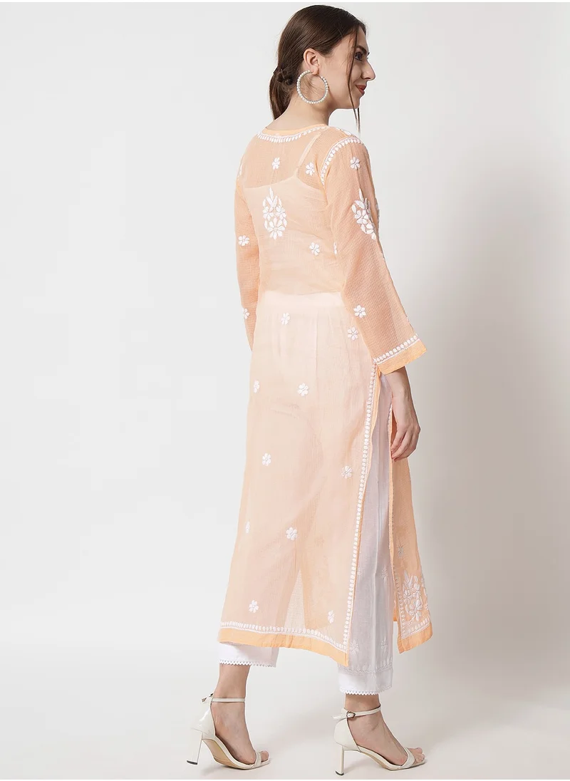 Alaya Hand Embroidered Chikankari Kota Straight Kurta With Slip-AL3540