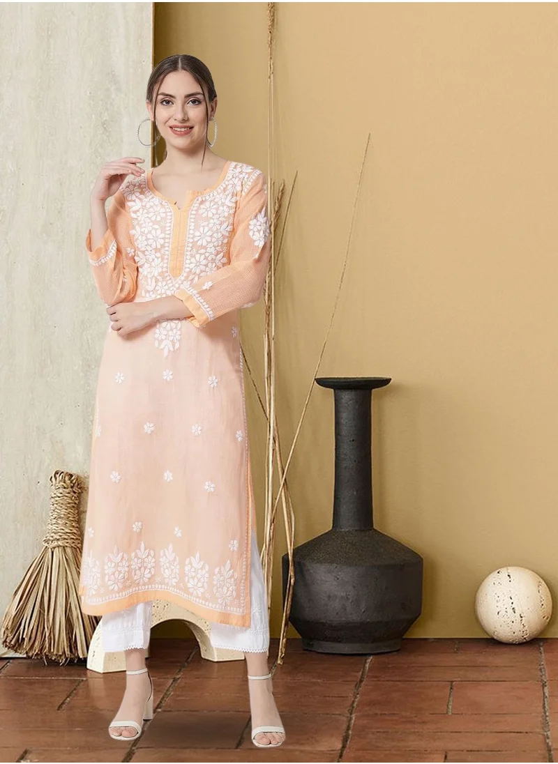 Alaya Hand Embroidered Chikankari Kota Straight Kurta With Slip-AL3540