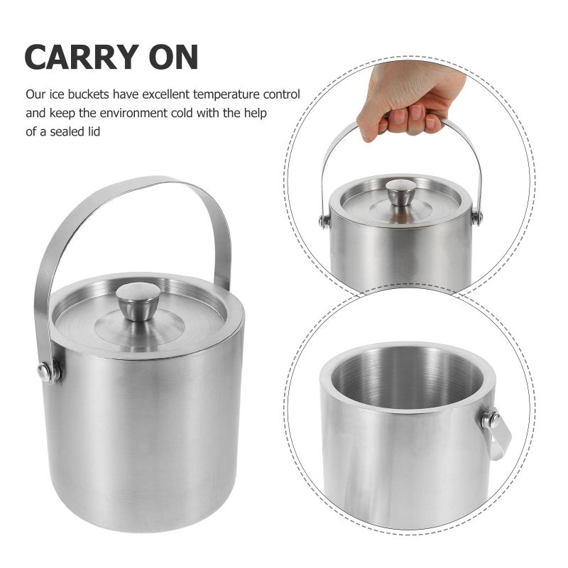 Stainless Steel Double Wall Insulated Ice Bucket 1 6L with Lid and Handle Cooler - Image 4
