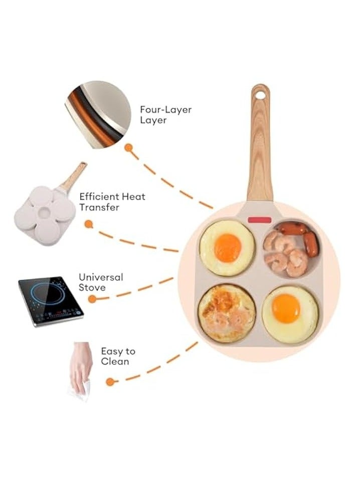 erorex 4-Cup Egg, Pan Omelette Pan, Stone Coating Cook ware Frying Pancake Pan for Breakfast, Cookware Suitablefor all Stove 7.3 inch (Beige) - Image 4