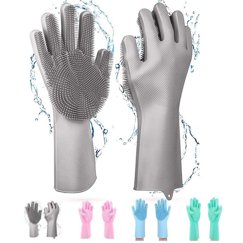 Moxtiza Eco Magic Silicone LatexFree Scrub Cleaning Gloves with Scrubber for washing and Pet Grooming Multicolour Pack of 2 pcs else pack of 1 pairs