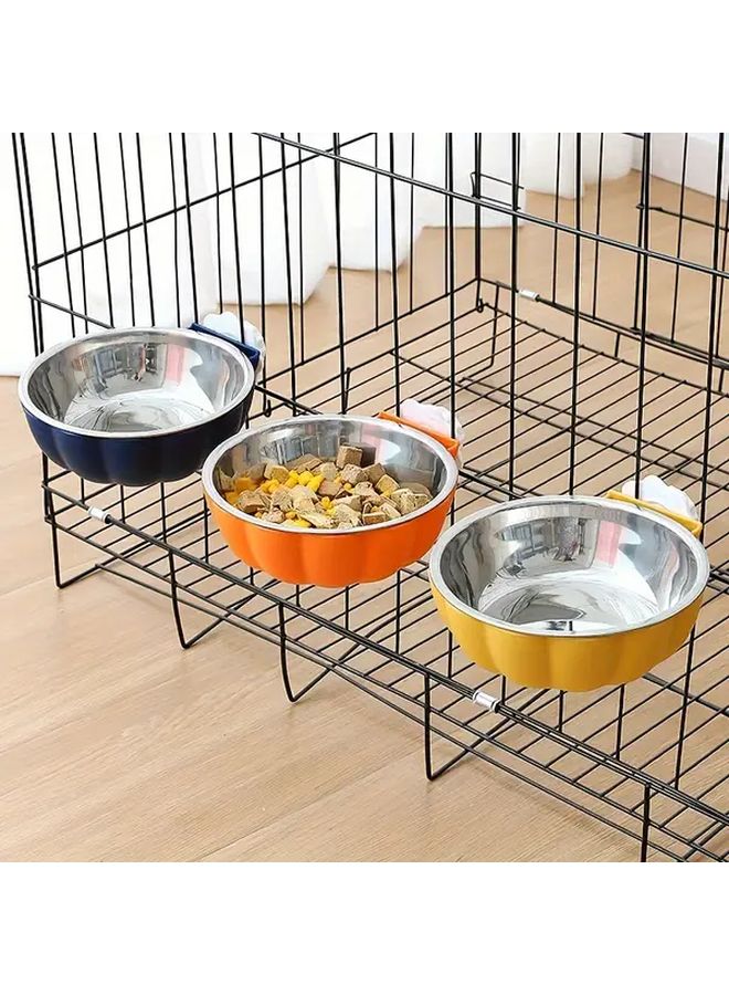 2 Pack Pumpkin Shaped Stainless Steel Pet Bowls For Small Animals Blue Yellow - Image 1