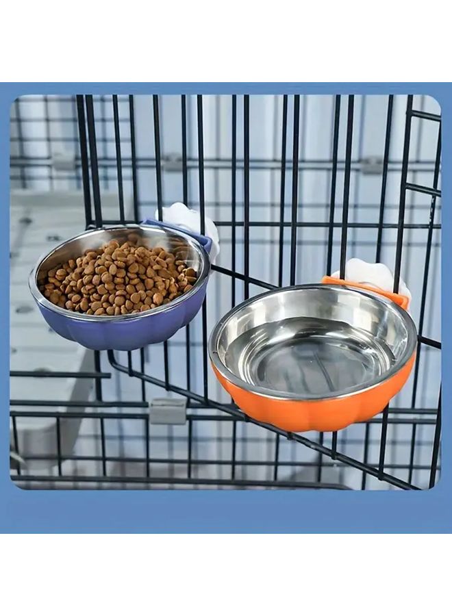 2 Pack Pumpkin Shaped Stainless Steel Pet Bowls For Small Animals Blue Yellow - Image 2