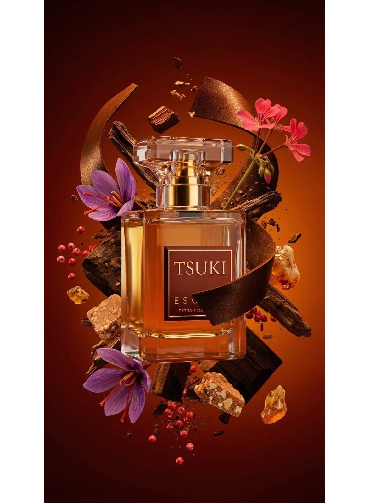 ESCALO TSUKI Extrait de Parfum, Oud Leather Saffron Amber, Spicy Woody Fragrance with Pink Pepper (50ml) image 3