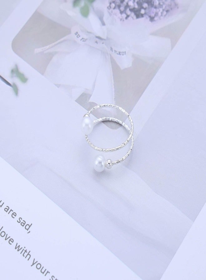 Yheakne Vintage Pearl Ring Gold Pearl Wrap Ring White Pearl Bead Finger Ring Adjustable Open Finger Ring Pearl Spiral Helix Ring Stacking Pearl Cuff Ring Jewelry for Women - Image 3