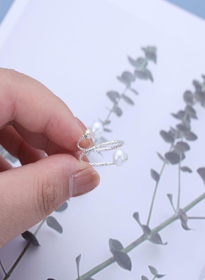 Yheakne Vintage Pearl Ring Gold Pearl Wrap Ring White Pearl Bead Finger Ring Adjustable Open Finger Ring Pearl Spiral Helix Ring Stacking Pearl Cuff Ring Jewelry for Women - Image 5