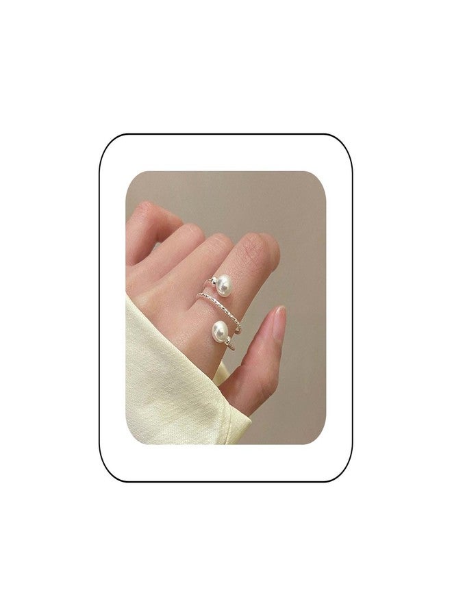 Yheakne Vintage Pearl Ring Gold Pearl Wrap Ring White Pearl Bead Finger Ring Adjustable Open Finger Ring Pearl Spiral Helix Ring Stacking Pearl Cuff Ring Jewelry for Women - Image 1