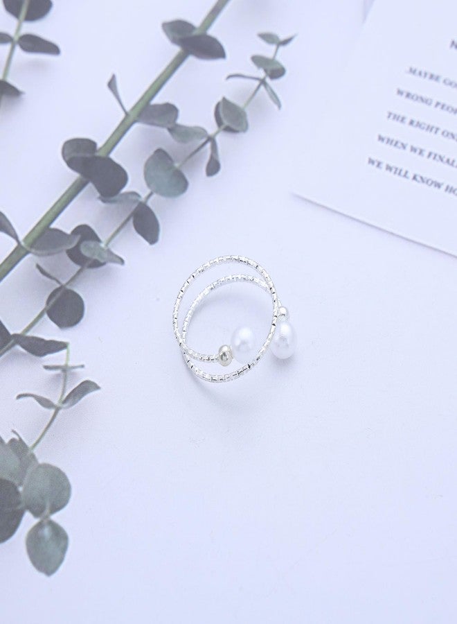Yheakne Vintage Pearl Ring Gold Pearl Wrap Ring White Pearl Bead Finger Ring Adjustable Open Finger Ring Pearl Spiral Helix Ring Stacking Pearl Cuff Ring Jewelry for Women - Image 4
