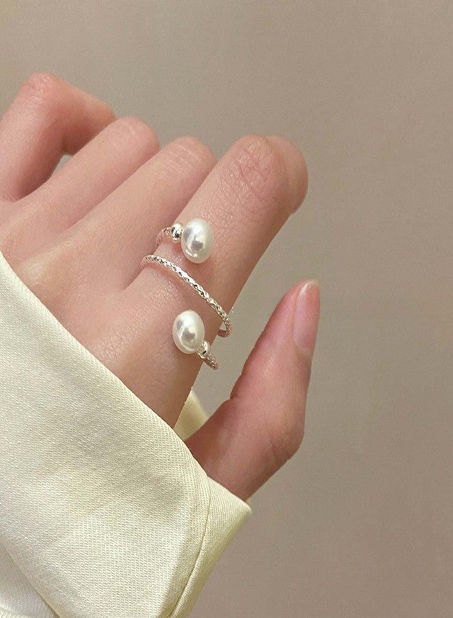 Yheakne Vintage Pearl Ring Gold Pearl Wrap Ring White Pearl Bead Finger Ring Adjustable Open Finger Ring Pearl Spiral Helix Ring Stacking Pearl Cuff Ring Jewelry for Women - Image 2