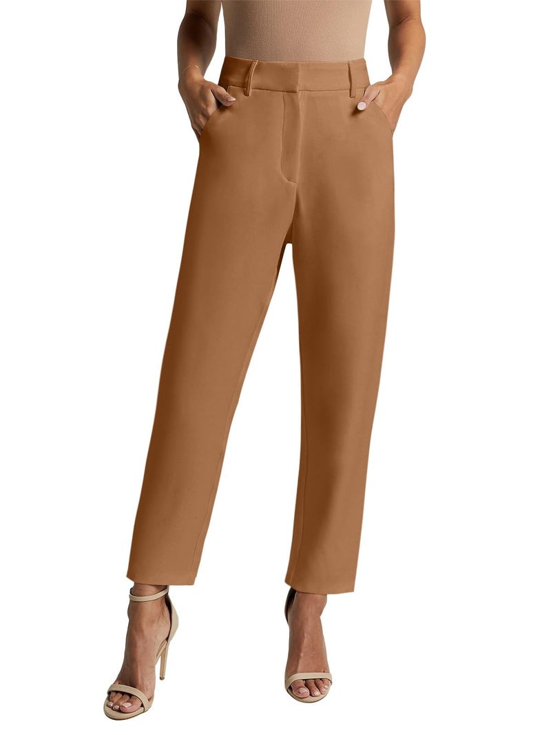 NIMIN Women High Waisted Dress Work Ankle Pants 26"/28"/30" Inseam Office Business Casual Trousers with Pockets 2025 Brown - Image 1
