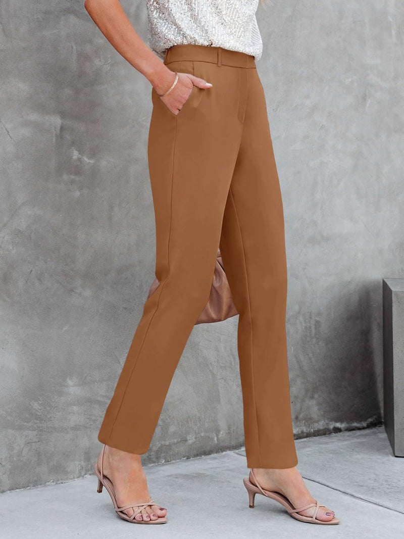 NIMIN Women High Waisted Dress Work Ankle Pants 26"/28"/30" Inseam Office Business Casual Trousers with Pockets 2025 Brown - Image 3
