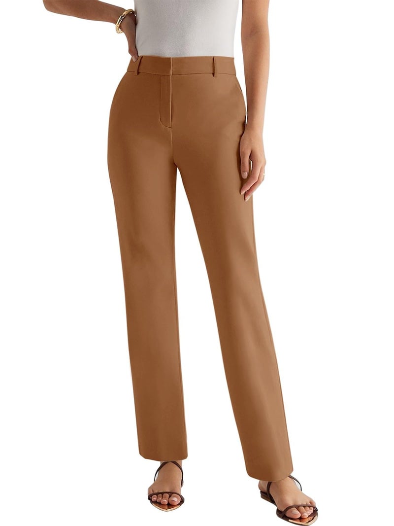 NIMIN Women High Waisted Dress Work Ankle Pants 26"/28"/30" Inseam Office Business Casual Trousers with Pockets 2025 Brown - Image 4