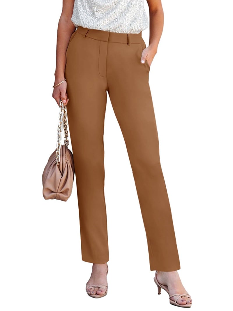 NIMIN Women High Waisted Dress Work Ankle Pants 26"/28"/30" Inseam Office Business Casual Trousers with Pockets 2025 Brown - Image 2