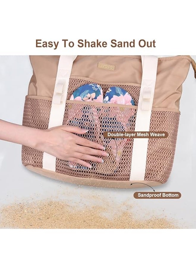 Lacdo Beach Bag for Women, Beach Tote Bag for Women Waterproof Sandproof Foldable Pool bag for Travel beach Vacation Pool - Image 4