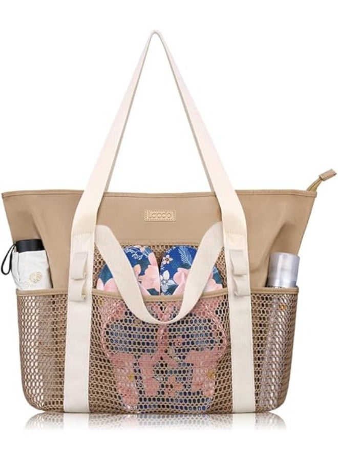 Lacdo Beach Bag for Women, Beach Tote Bag for Women Waterproof Sandproof Foldable Pool bag for Travel beach Vacation Pool - Image 1