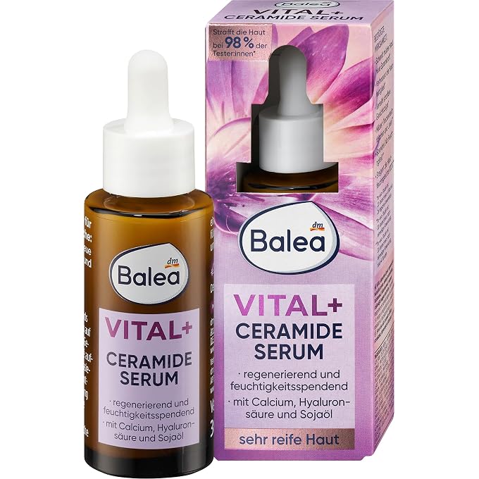 balea Set of 2 Skin Care: Vital+ Ceramide Serum Intensive Moisture for Very Mature Skin Against Ageing (30 ml) + Body Lotion Fruity Fantasy with Shea Butter & Fruity Fragrance, 200 ml (230 ml) - Image 1