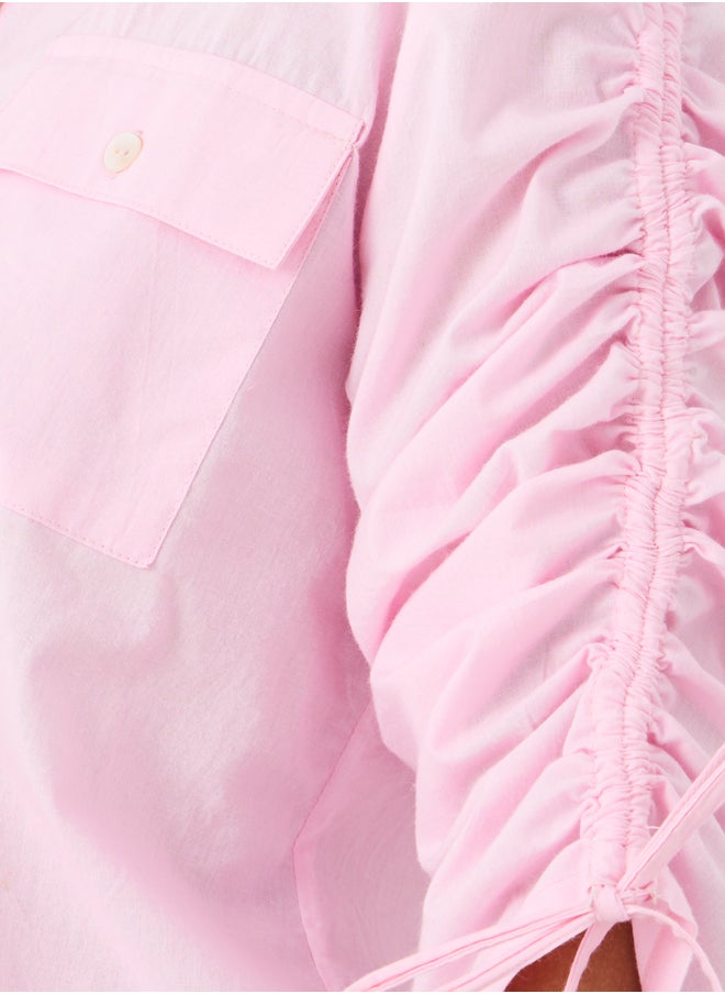 Styli Plain Drawstring Sleeves Oversized Shirt with Pocket Detail  - Image 4