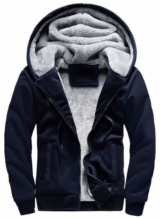 Women's Solid Hooed Hoodies Thick Wool Lining Warm Winter Jacket Coats, 38 Navy Blue, S / (fits US 4-6)