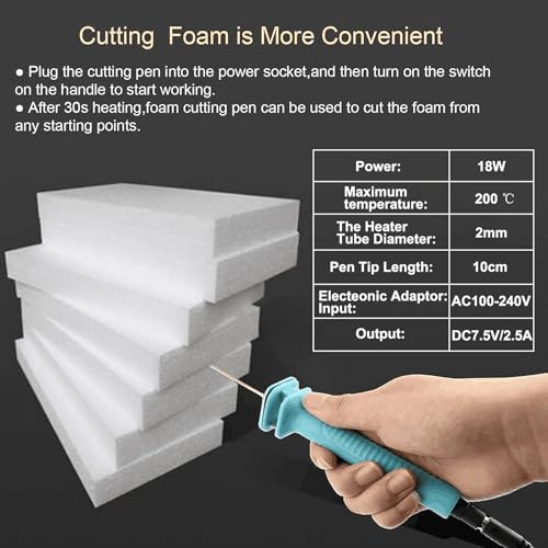 Hotorda Foam Cutter Electric Hot Wire Cutter Pen 10CM Foam Board Cutting with Stand 18W Hot Knife Styrofoam Cutting Pen with Apaptor Foam Cutting Tool for White Sofe Styrofoam,Arts,Handcraft - Image 3