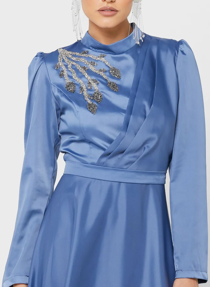 Khizana Embellished Detail Pleat  Fit & Flare Dress