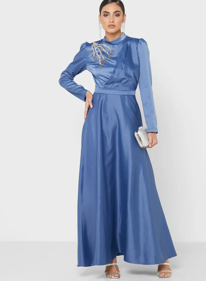 Khizana Embellished Detail Pleat  Fit & Flare Dress