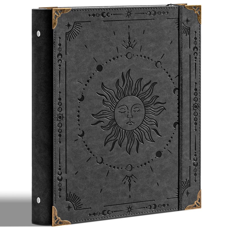 Ovesmusl PU Leather 3 Ring Binder 1 Inch Round Ring Binder Holds 200 Sheets 8.5"x11" Letter Size Paper, Wedding Family History Notebook Cover Loose Leaf Organizer, Black - Image 1