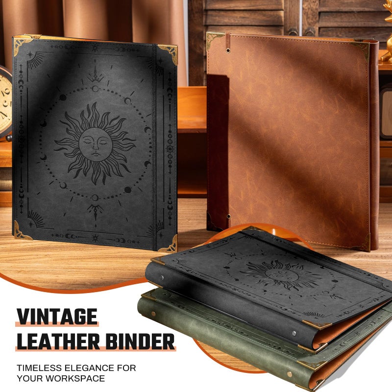 Ovesmusl PU Leather 3 Ring Binder 1 Inch Round Ring Binder Holds 200 Sheets 8.5"x11" Letter Size Paper, Wedding Family History Notebook Cover Loose Leaf Organizer, Black - Image 4