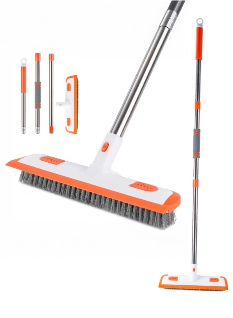 Cleaning Brush with Long Handle, bathroom floor brush, 2 in 1 Floor Scrub Brush Stiff Bristle Brush Scrubber with Squeegee, Shower Scrubber Kit with 123cm Extendable Handle for Bathroom, Kitchen, Deck, Tub and Tile - Image 1