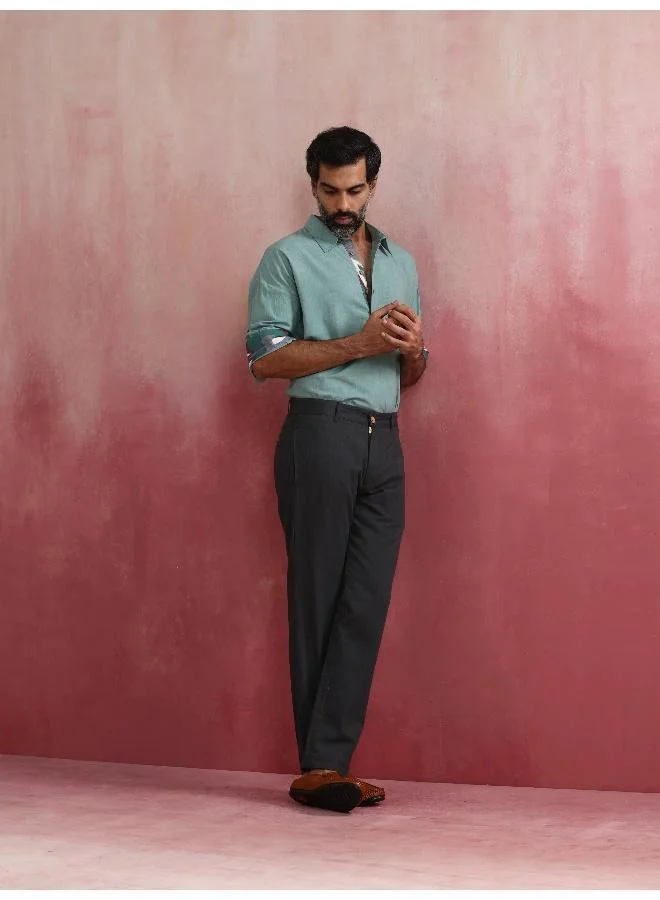 ترو برونز Men's  Aqua Blue Cotton Shirt Collar Stylized Kurta